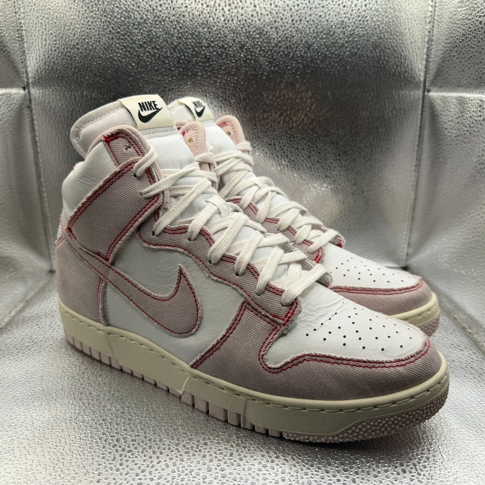 Size 9.5 Nike Dunk Hi Barely Rose Pink Denim Summit White Mens Shoes DQ8799-100